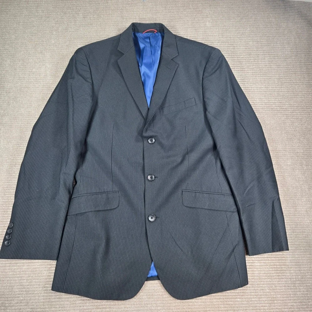 Billy London‎ Mens 40L Black Pinstripe 3-Button Double Vent Blazer Jacket